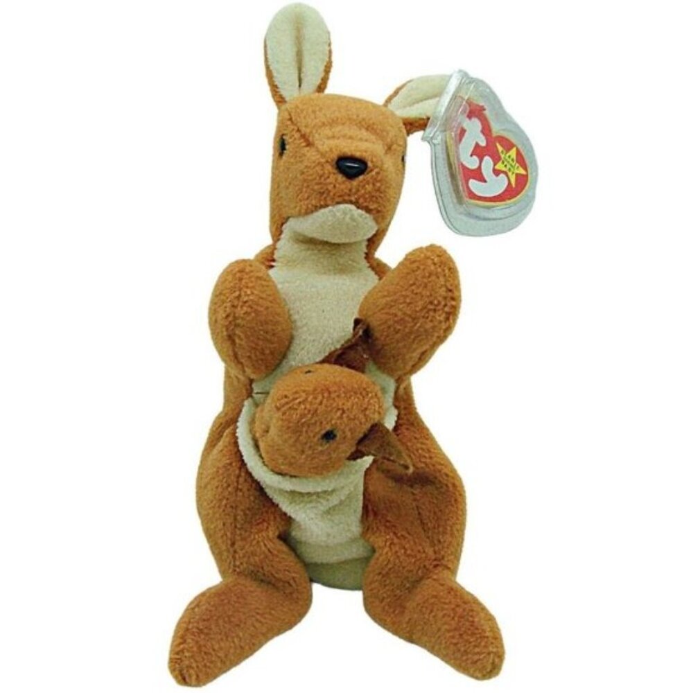 TY 1996 Beanie Babies Kangaroo and Baby Pouch Animal Stuffed Animal Plush Toy 8"